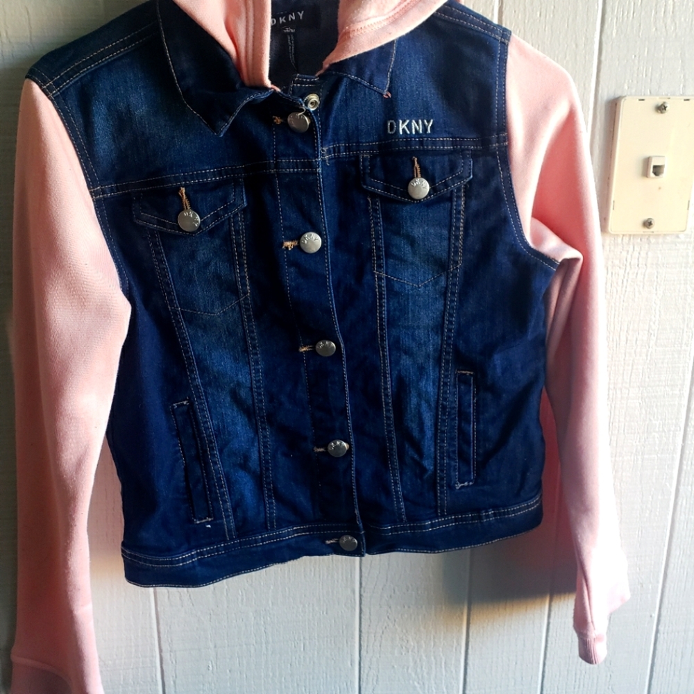 Girls DKNY Pink and Denim Jean Sweater Jacket 14/16 (XL)